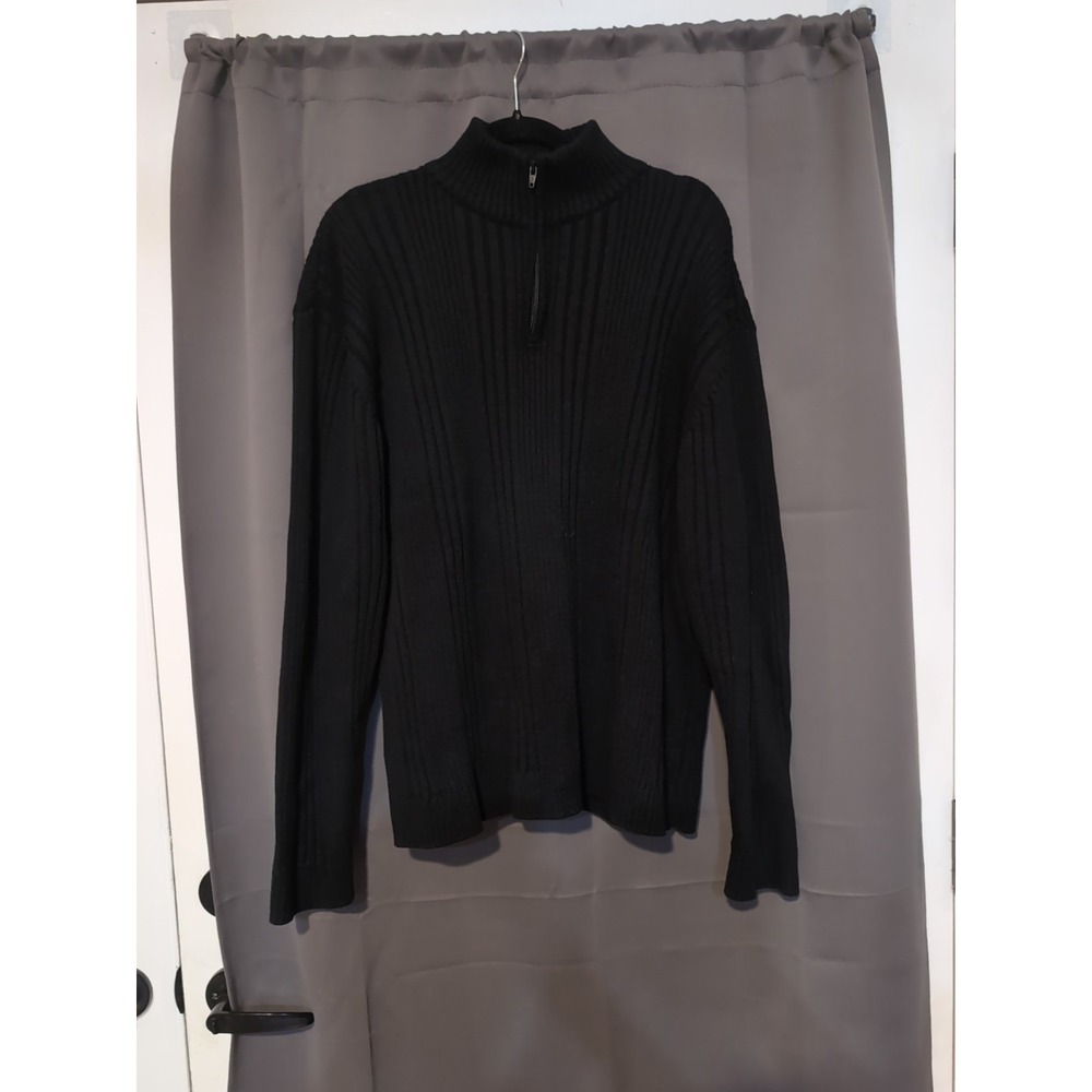 Alex Stevens Men's Large Black Sweater, 1/4 Zip Pullover, Ribbed Sweater, Winter
